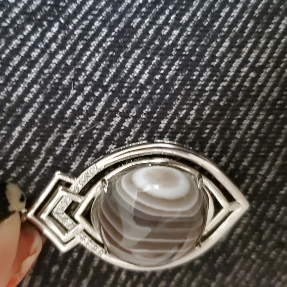 New Botswana Agate Round Rhinestone Inlaid 925 Silver Pendant. - Picture 11 of 12